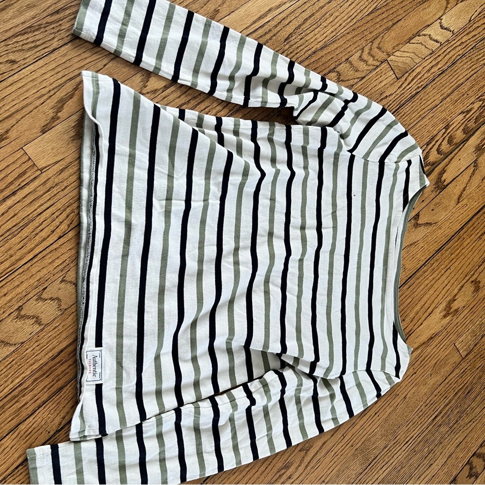 Talbots Olive and Black Striped Top